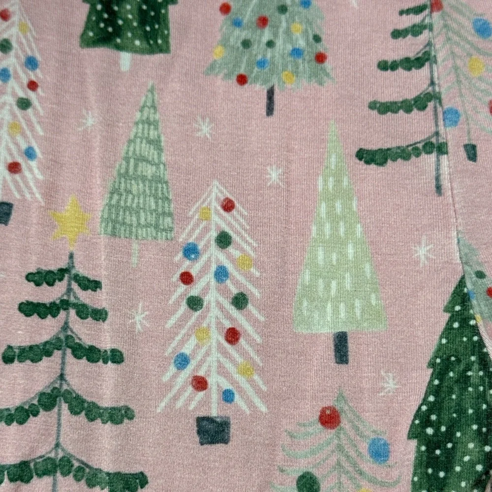 Little Sleepies pink green Christmas tree bamboo pajama pants girls 4T holiday